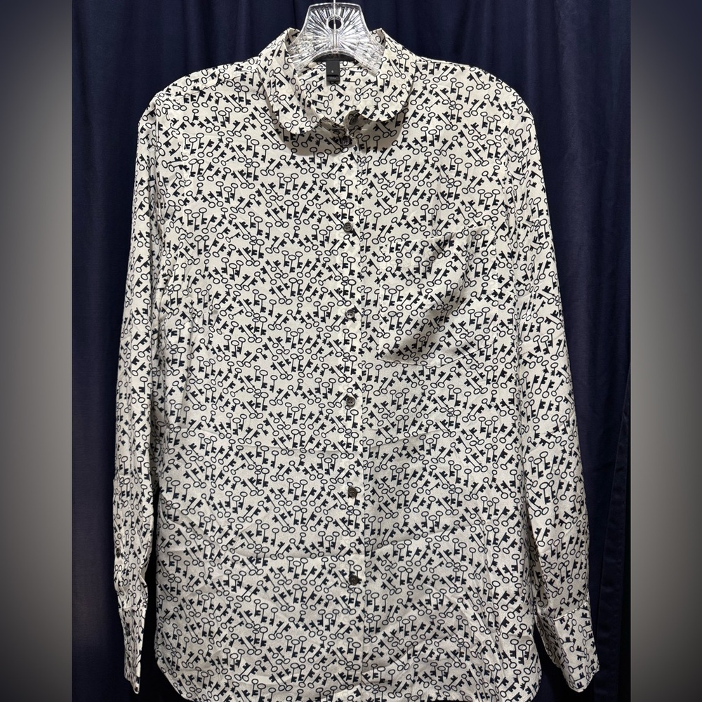 Black and White Patterned Button-Up Shirt was